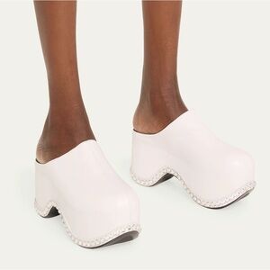 AREA x Sergio Rossi Bomb Sabot White Leather Crystal Slide Clogs IT 42